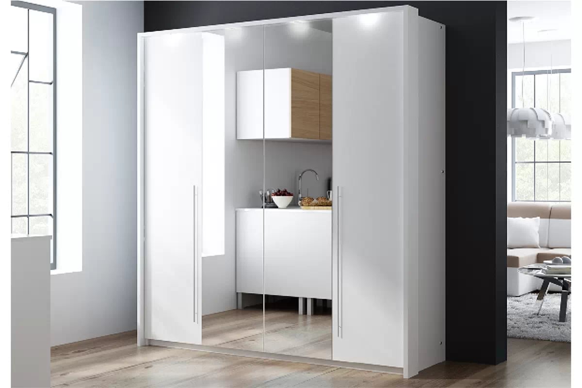 Skriňa led so zrkadlom Brema 210 cm - Biela Skriňa štvordverová z zrkadlom Brema 210 cm - Biela
