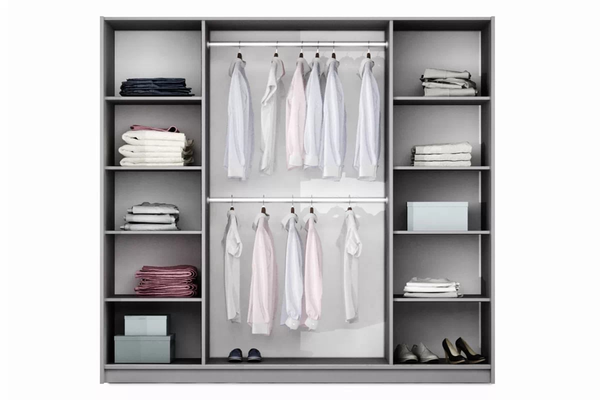 Skriňa led so zrkadlom Brema 210 cm - Biela Skriňa štvordverová z zrkadlom Brema 210 cm - vnútro