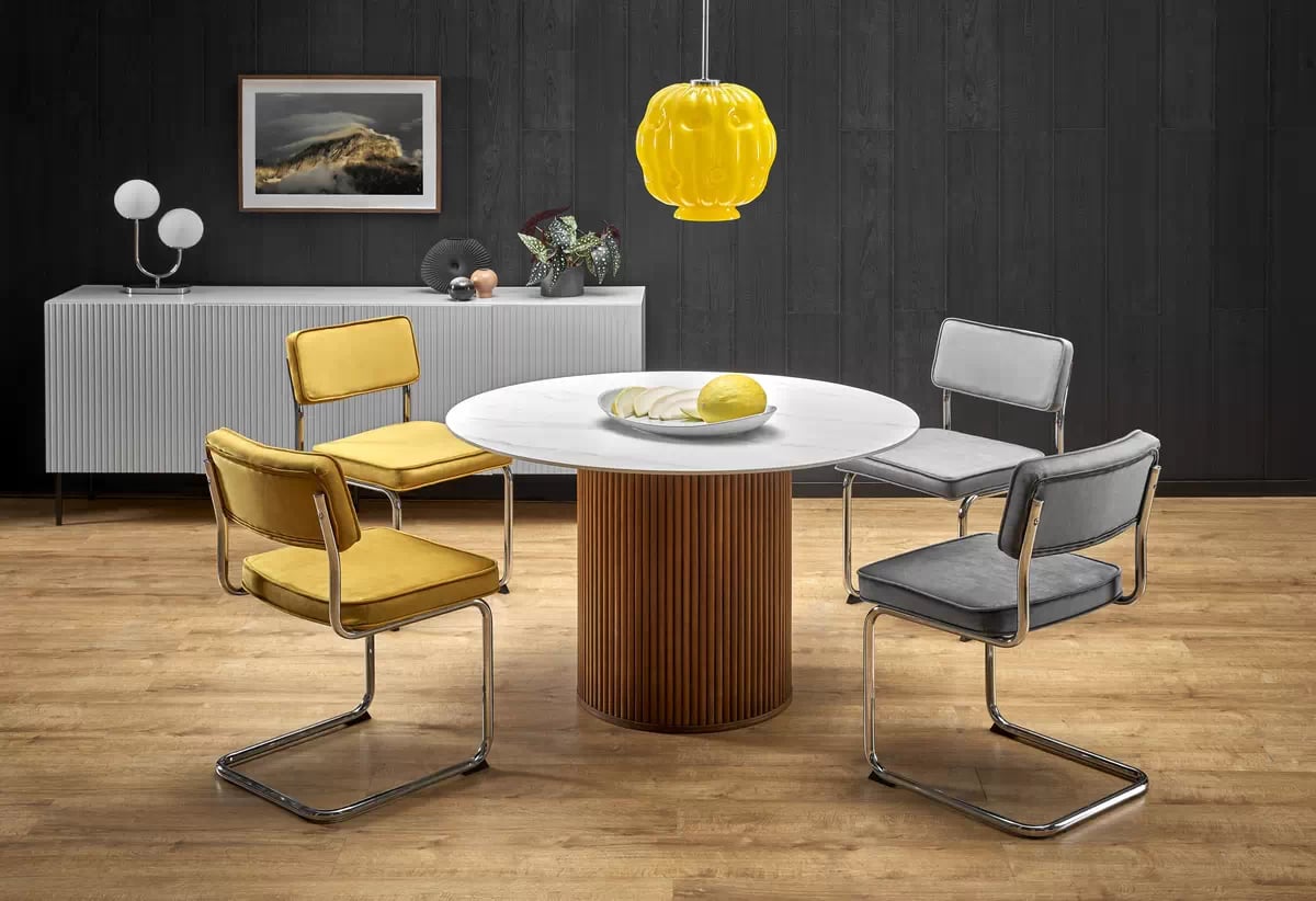 Okrúhly stôl Bruno 120 cm - biely mramor / orech bruno stôl okrúhly, Biely mramor / orieškový