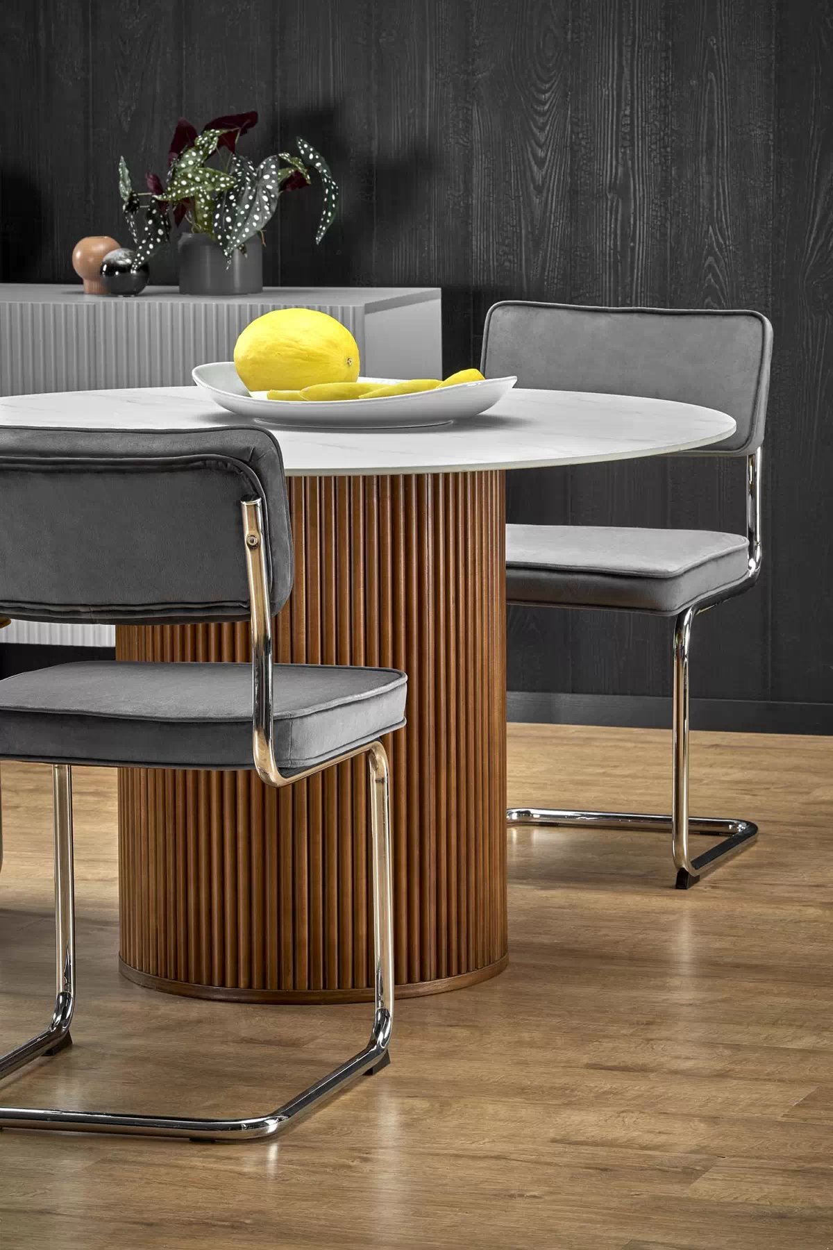 Okrúhly stôl Bruno 120 cm - biely mramor / orech bruno Stôl okrúhly, Biely mramor / orieškový