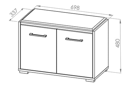 skříňka na boty dvoudveřová s čalouněným sedákem Migoz 02 - světlý dub sonoma Skříňka na boty dvoudveřová s čalouněným sedákem Caro 02 - Světlá sonoma- wymiery