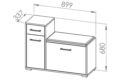 skříňka na boty dvoudveřová z szuflada i tapicerowanym sedadlem Migoz 06 - světlý dub sonoma Skříňka na boty dvoudveřová z szuflada i tapicerowanym sedadlem Caro 06 - Světlá sonoma- Rozměry