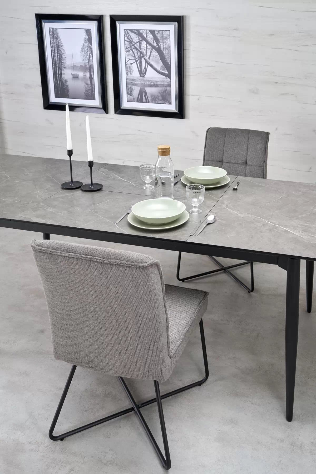 Rozkládací stůl Charles 180-260x90 cm - šedý mramor / černá charles Stůl rozkládací, Deska - popelavá mramor, Nohy - černá