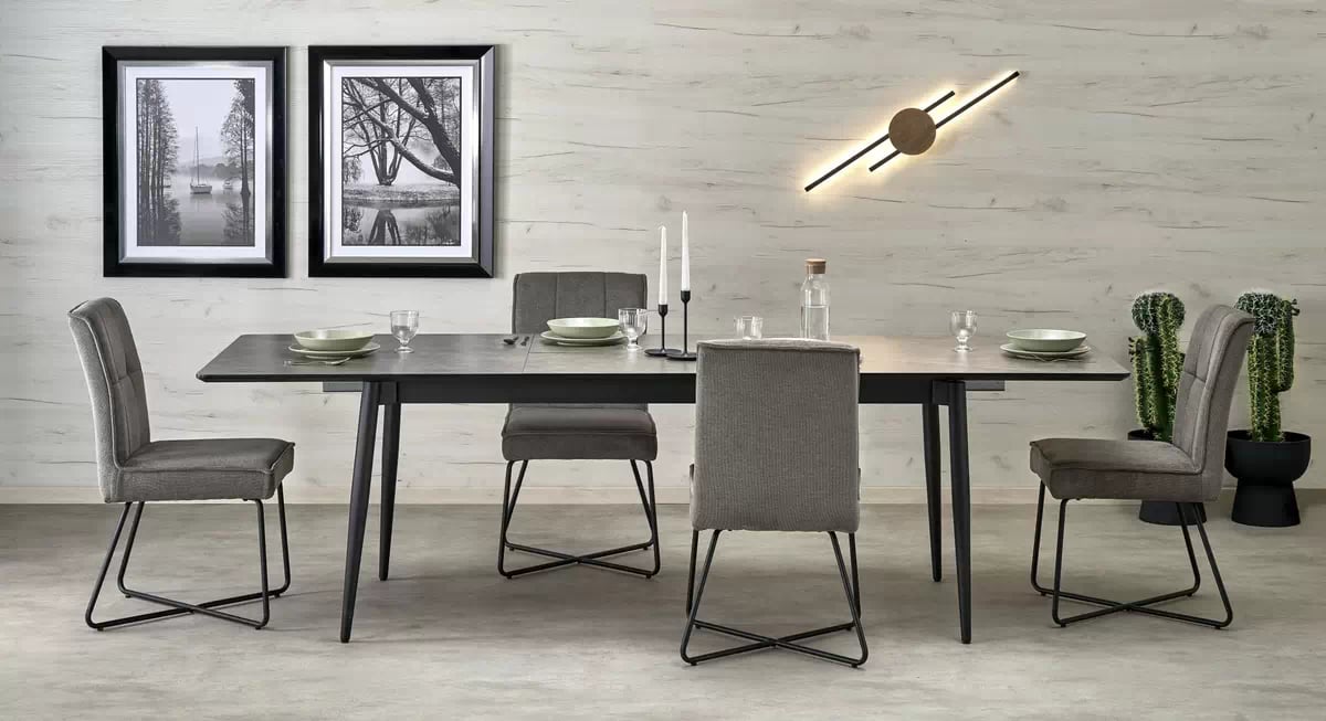 Rozkládací stůl Charles 180-260x90 cm - šedý mramor / černá charles Stůl rozkládací, Deska - Popelový mramor, Nohy - Černý