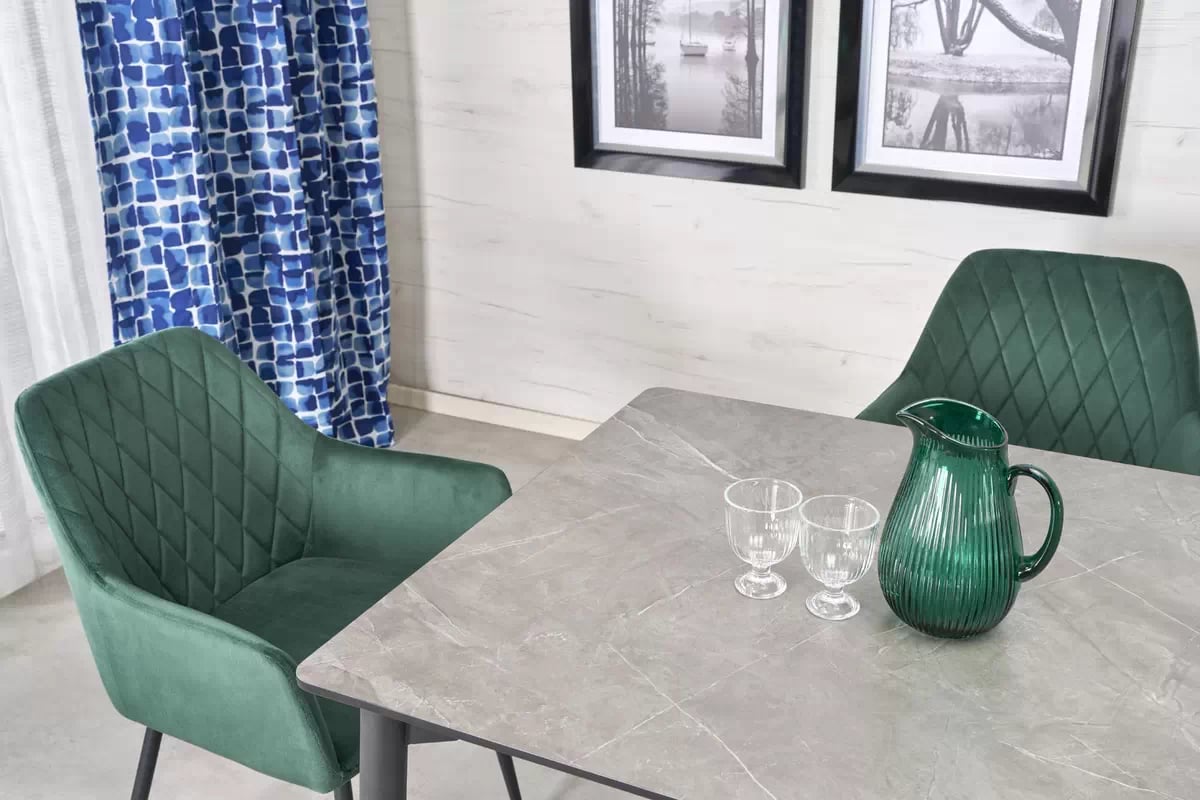 Rozkládací stůl Charles 180-260x90 cm - šedý mramor / černá charles Stůl rozkládací, Deska - popelavá mramor, Nohy - černá