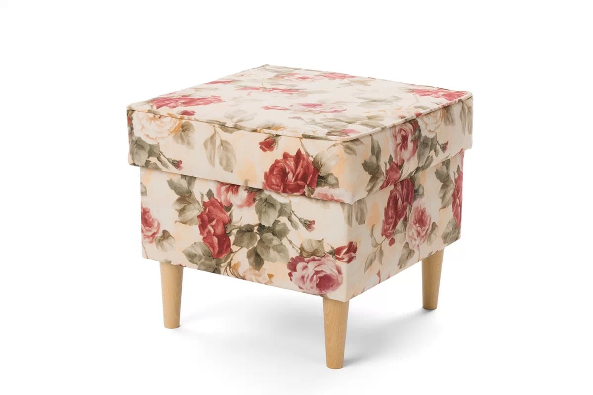 Taburetka Ušiak Vilano - kvetinový vzor Coral WM 82 / drevené nožičky Podnozek do fotela Ušiak Vilano - kvetinový vzor 