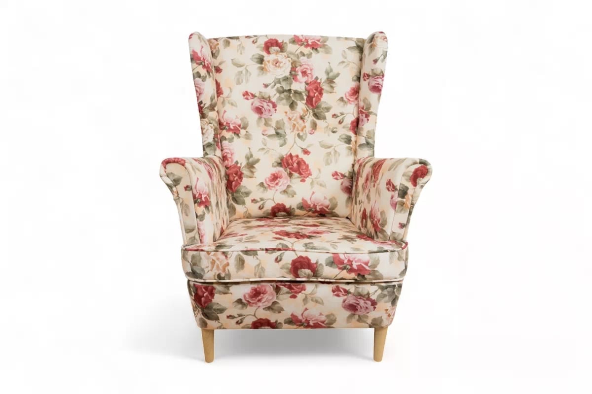 Kreslo Ušiak Vilano - kvetinový vzor Coral WM 82 / drevené nožičky Kreslo Ušiak Vilano