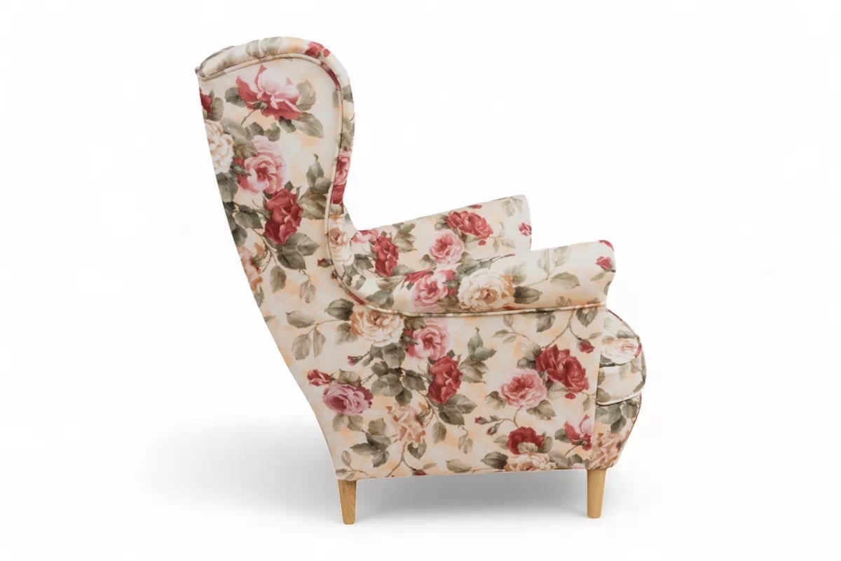 Kreslo Ušiak Vilano - kvetinový vzor Coral WM 82 / drevené nožičky Kreslo Ušiak Vilano