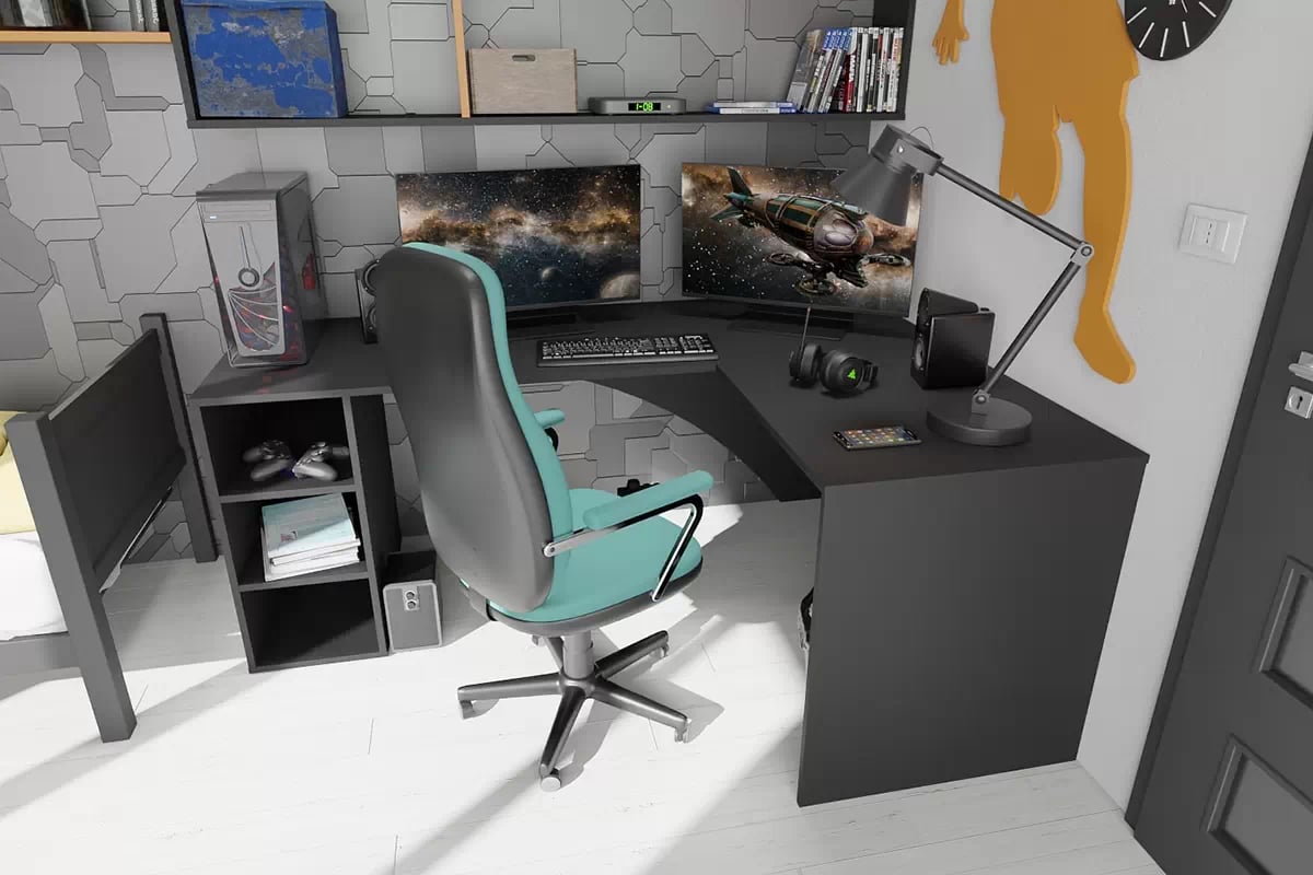 PC stôl narozne pravá Kerbi 135 cm - čierny Písací stôl gamingowe narozne pravý Kerbi 135 cm - Čierny 