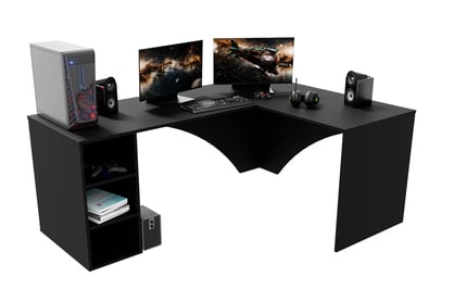 Birou de scris gaming colț dreapta Kerbi 135 cm - negru