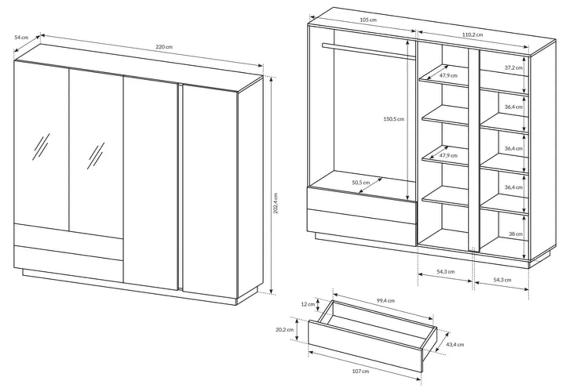 Skříň Arcano 220 cm - dub artisan / šedý grafit čtyřdveřová skříň Arcano 220 cm - Dub artisan/šedý grafit