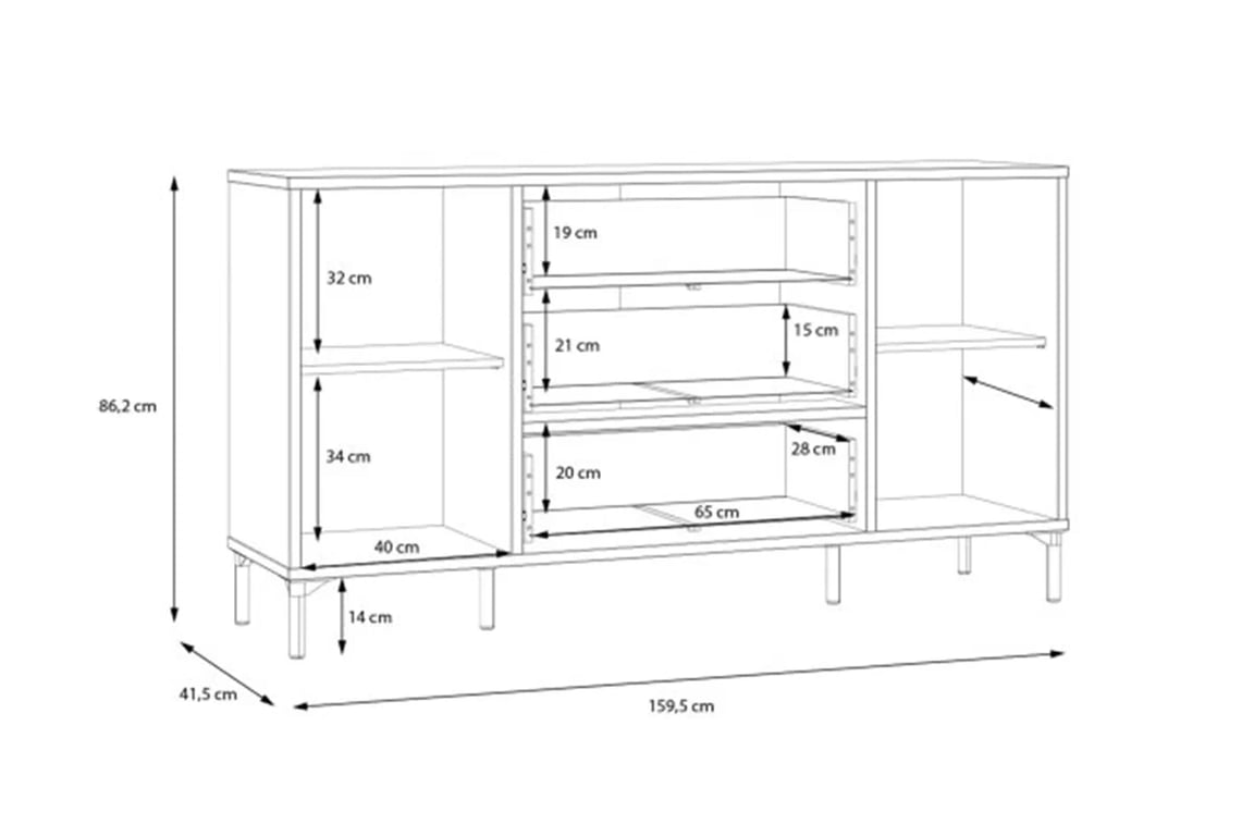 Komoda Joakimis 160 cm se zásuvkami - dub mauvella / černá dvoudveřová Komoda Joakimis s zásuvkami 160 cm - Dub mauvella / Černý 