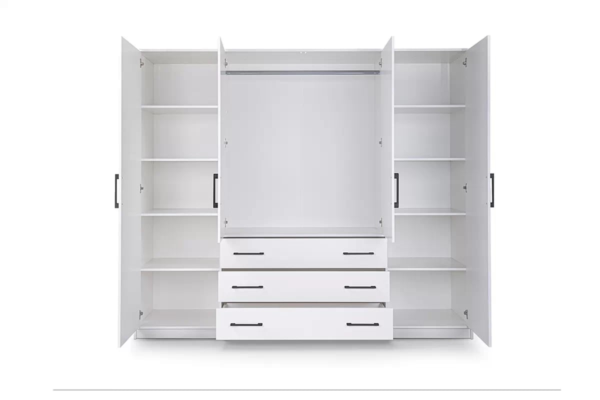 Šatníková skriňa Bali 240 cm so zrkadlom - biela Skriňa Bali D4 vnútro