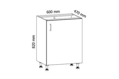 Aspen gri lucios D60Z P/L - Dulap sub chiuvetă Szafka Bucătărie pod zabudowe zlewozmywaka Aspen D60Z P/L - Dimensiuni