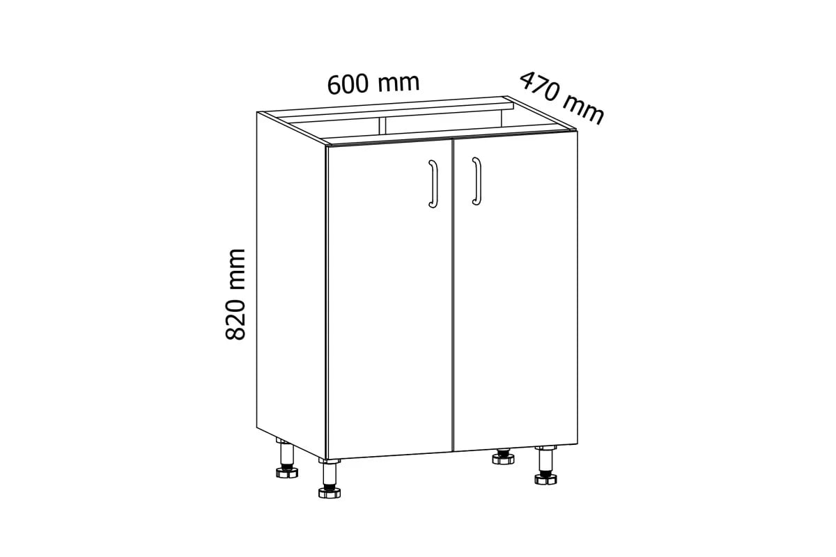 Dolní kuchyňská skříňka Aspen D60 dvoudveřová – šedý lesk Skříňka kuchyňská spodní dvoudveřová Aspen D60 - Rozměry