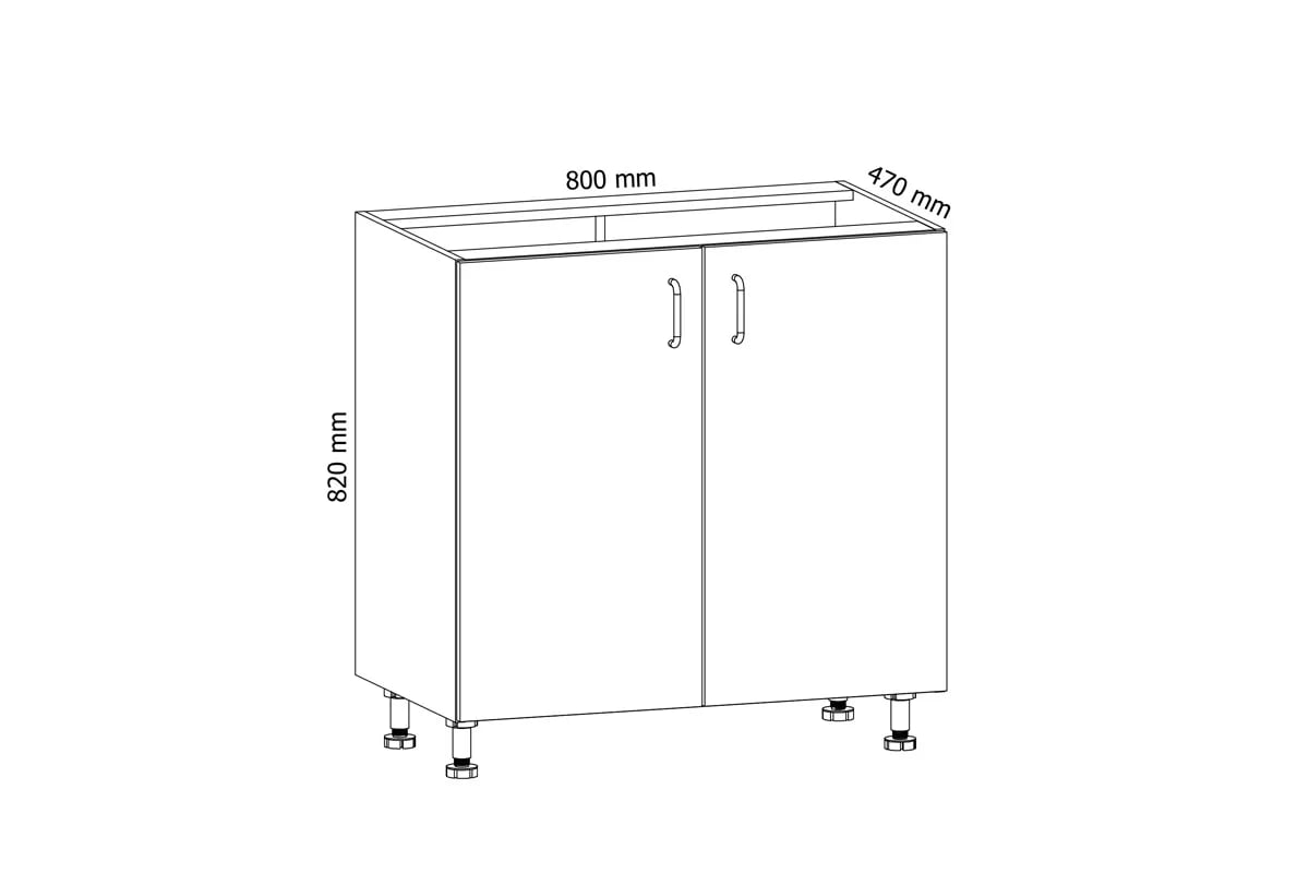 Spodní kuchyňská skříňka Aspen D80 dvoudveřová – bílý lesk Skříňka kuchyňská spodní dvoudveřová Aspen D80 - Rozměry