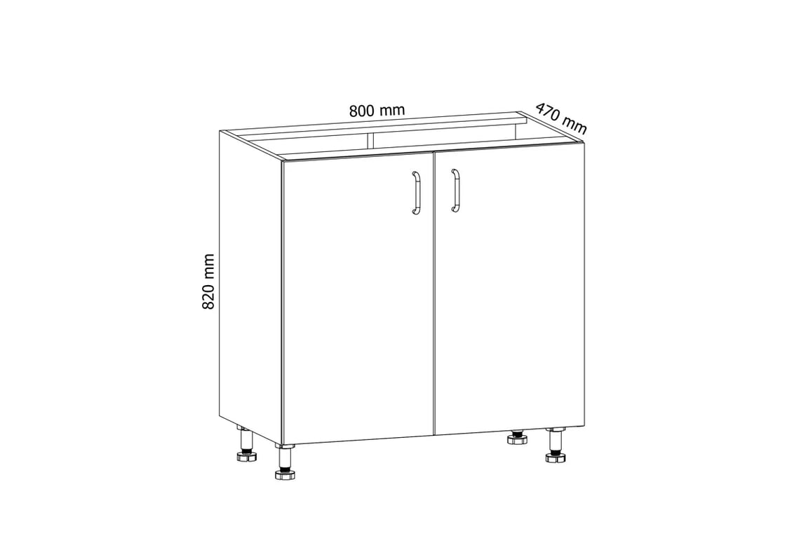 Dolní dvoudveřová skříňka Aspen D80 - bílý lesk Skříňka kuchyňská spodní dvoudveřová Aspen D80 - Rozměry