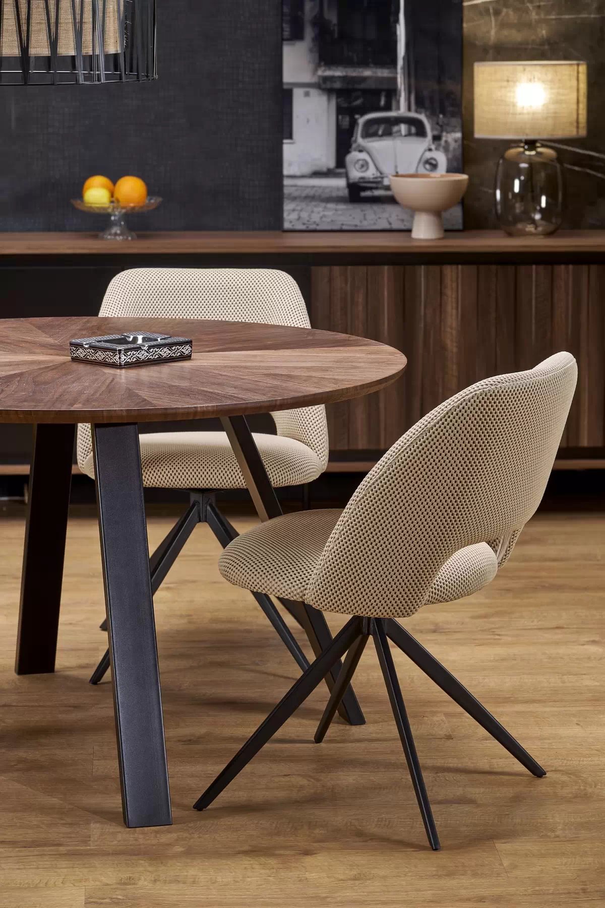 Okrúhly stôl Danilo 120 cm - orech / čierne nohy danilo stôl okragly, Pracovna doska - orieškový, nožičky - Čierny