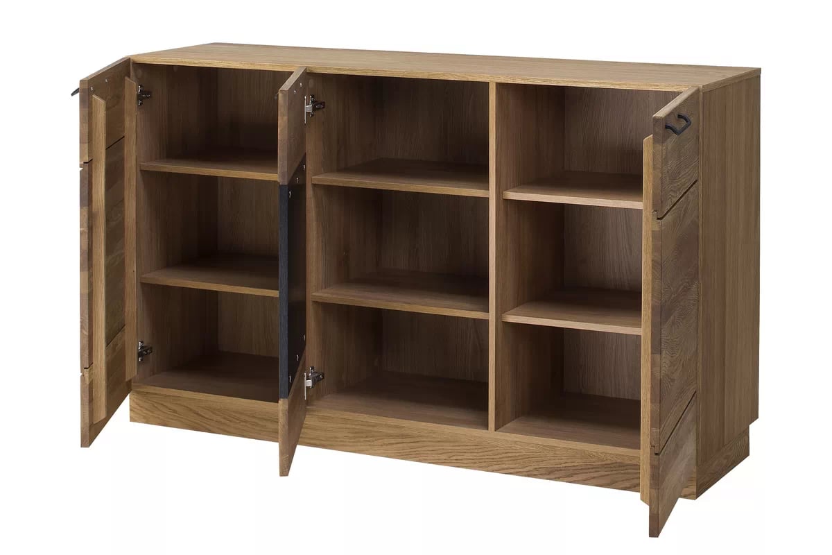 Vitrína Velvet 12 drevená Komoda Mosaic 45 trojdverová 150 cm - Dub medový / Čierny mat