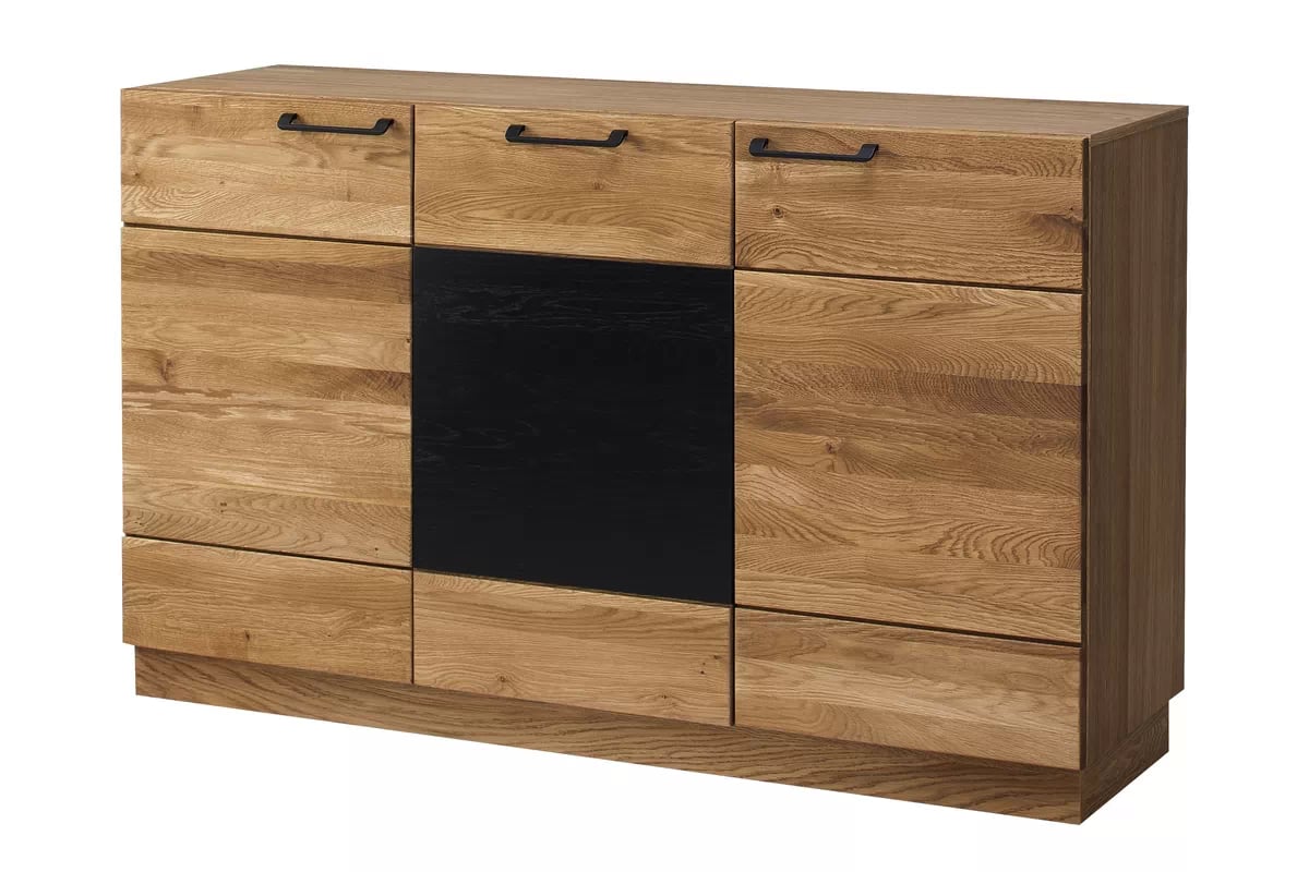 Vitrína Velvet 12 drevená Komoda Mosaic 45 trojdverová 150 cm - Dub medový / Čierny mat