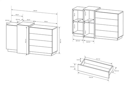 Komoda Numb 160 cm se 4 zásuvkami - bílá / dub craft dvoudveřová Komoda Numb z 4 zásuvkami 160 cm - Bílý/Dub craft