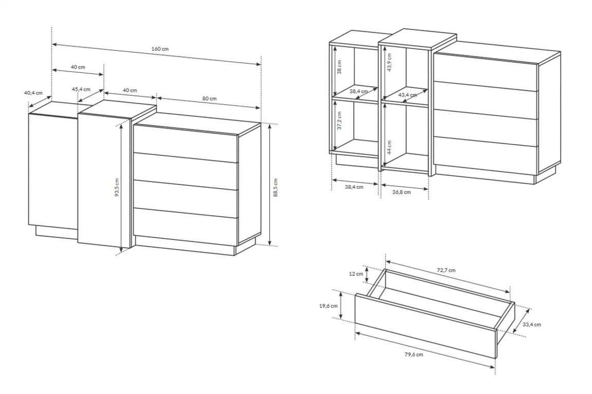 Komoda Numb 160 cm se 4 zásuvkami - bílá / dub craft dvoudveřová Komoda Numb z 4 zásuvkami 160 cm - Bílý/Dub craft