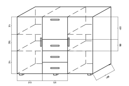 Komoda Oliwia OLK 2 - 135 cm dvoudveřová Komoda Oliwia s barem i 3 zásuvkami 135 cm