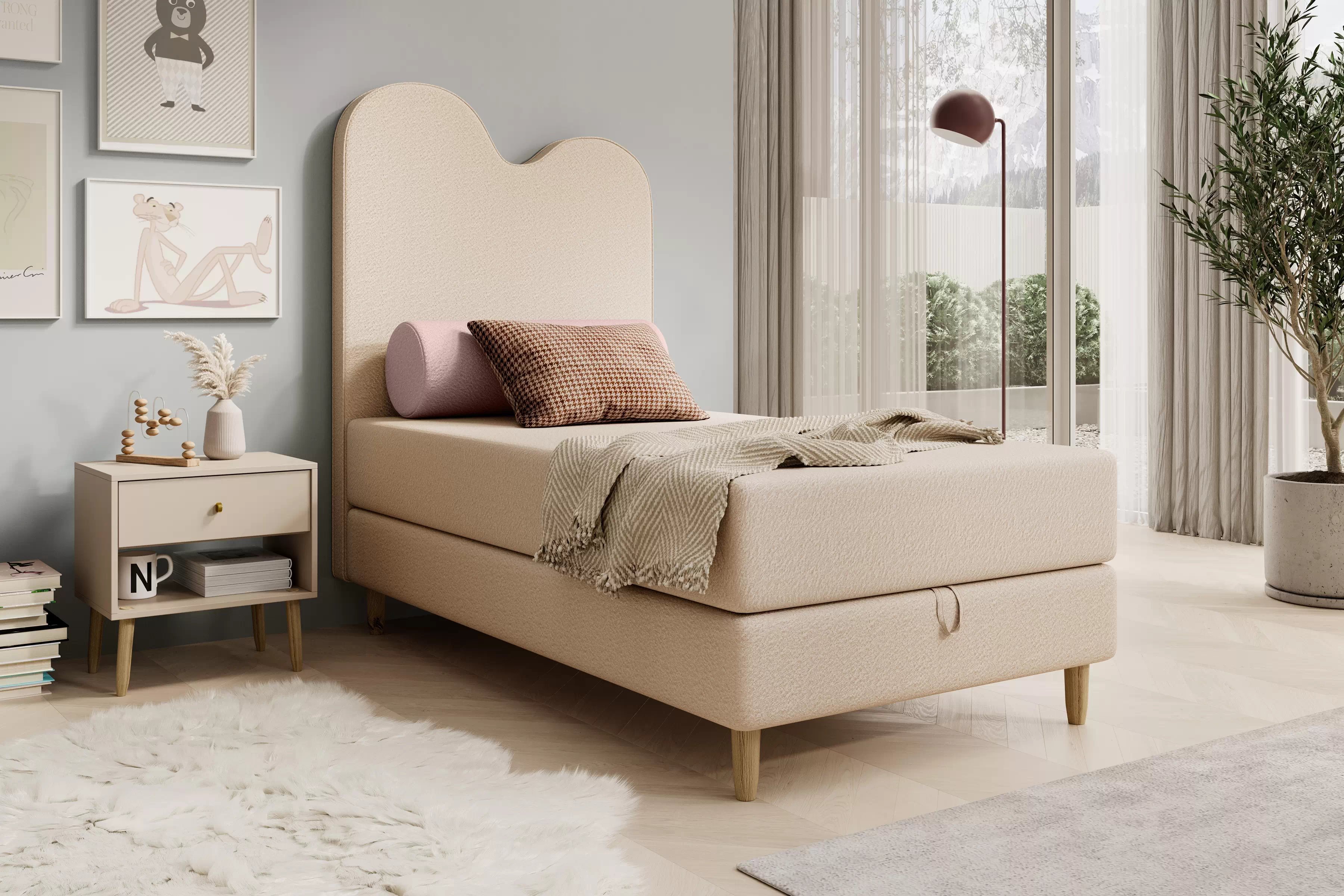 Detská Boxspring posteľ s úložným priestorom Nuvio - 90x160 Dzieciece Boxspring posteľ s úložným priestorom Nuvio - 90x160