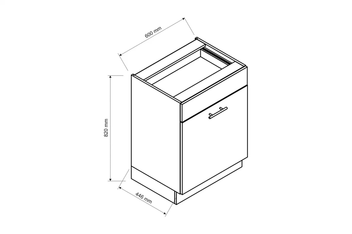 Kuchyňská spodní skříňka Elena D60 PC P/L pod varnou desku Rozměry Skříňky elena 