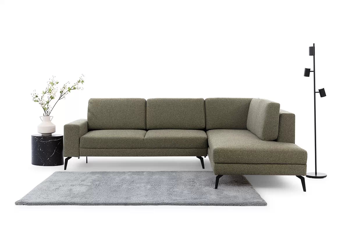 Rozkládací rohová sedací souprava Elentio L Zelený Rohová sedací souprava z minimalistycznej aranzacji 