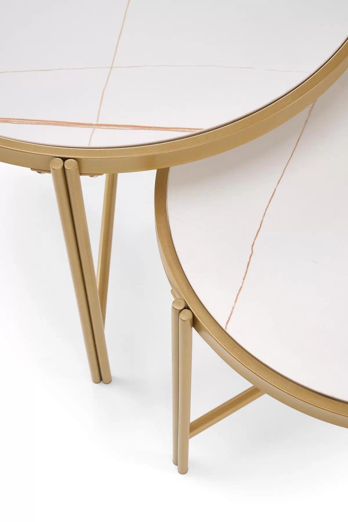 Sada konferenčních stolků Fatima - bílý mramor / zlaté nohy fatima Komplet 2 law, bílá mramor / zlatý