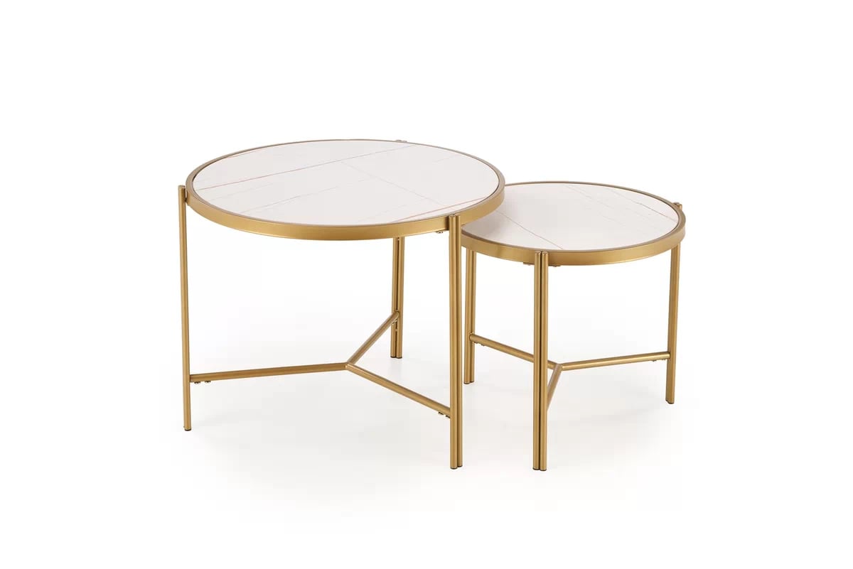 Sada konferenčních stolků Fatima - bílý mramor / zlaté nohy fatima Komplet 2 law, bílá mramor / zlatý