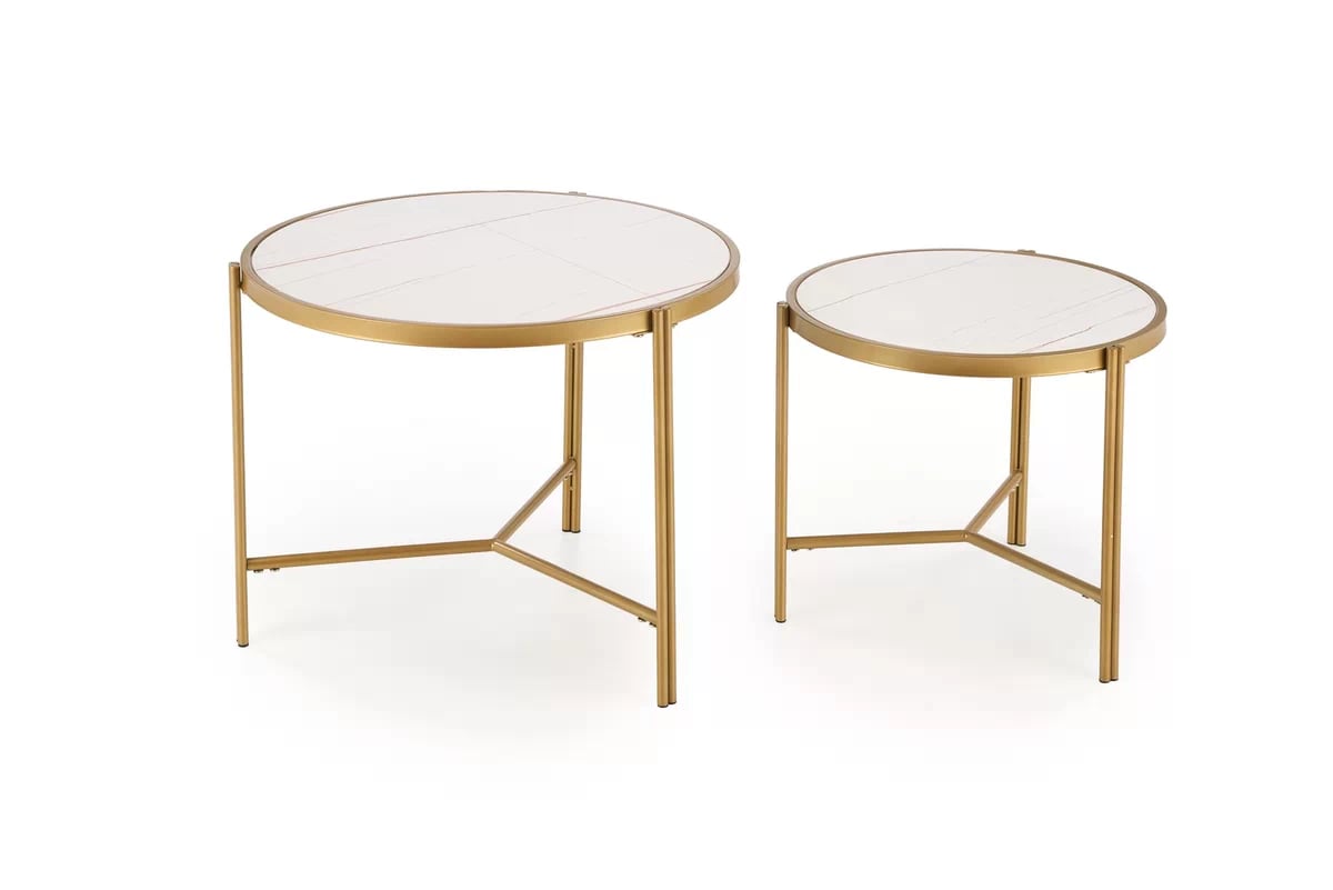 Sada konferenčních stolků Fatima - bílý mramor / zlaté nohy fatima Komplet 2 law, bílá mramor / zlatý