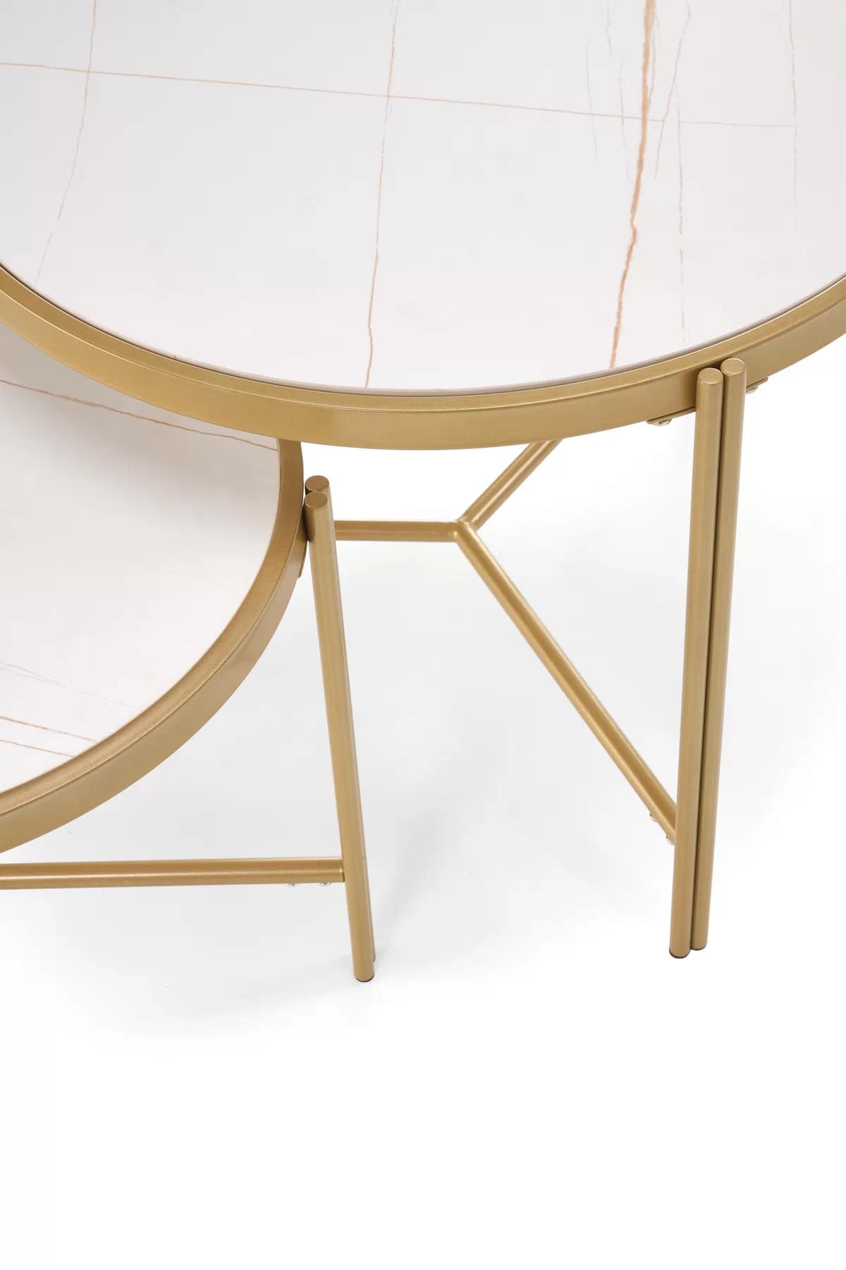 Sada konferenčních stolků Fatima - bílý mramor / zlaté nohy fatima Komplet 2 law, bílá mramor / zlatý