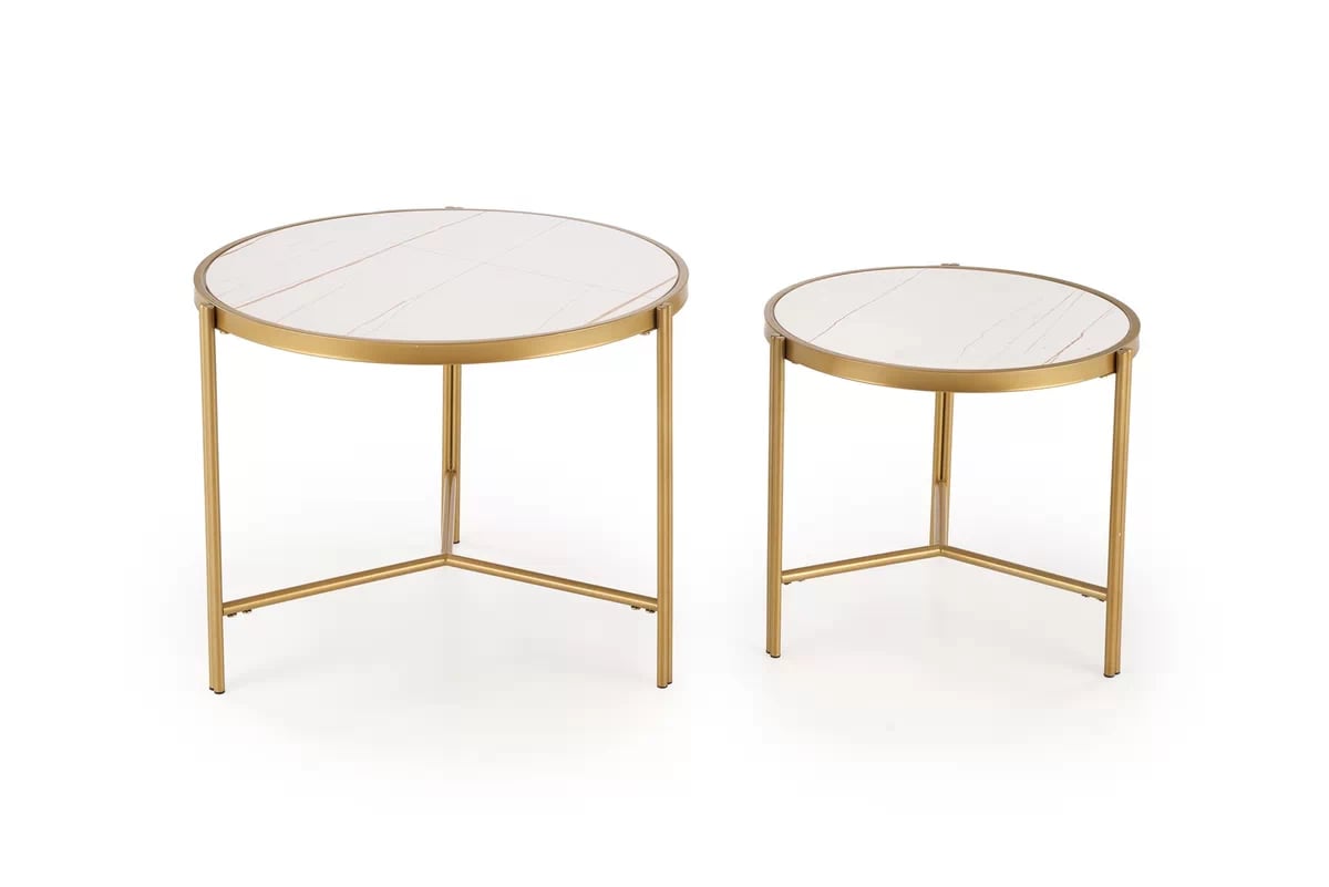 Sada konferenčních stolků Fatima - bílý mramor / zlaté nohy fatima Komplet 2 law, bílá mramor / zlatý