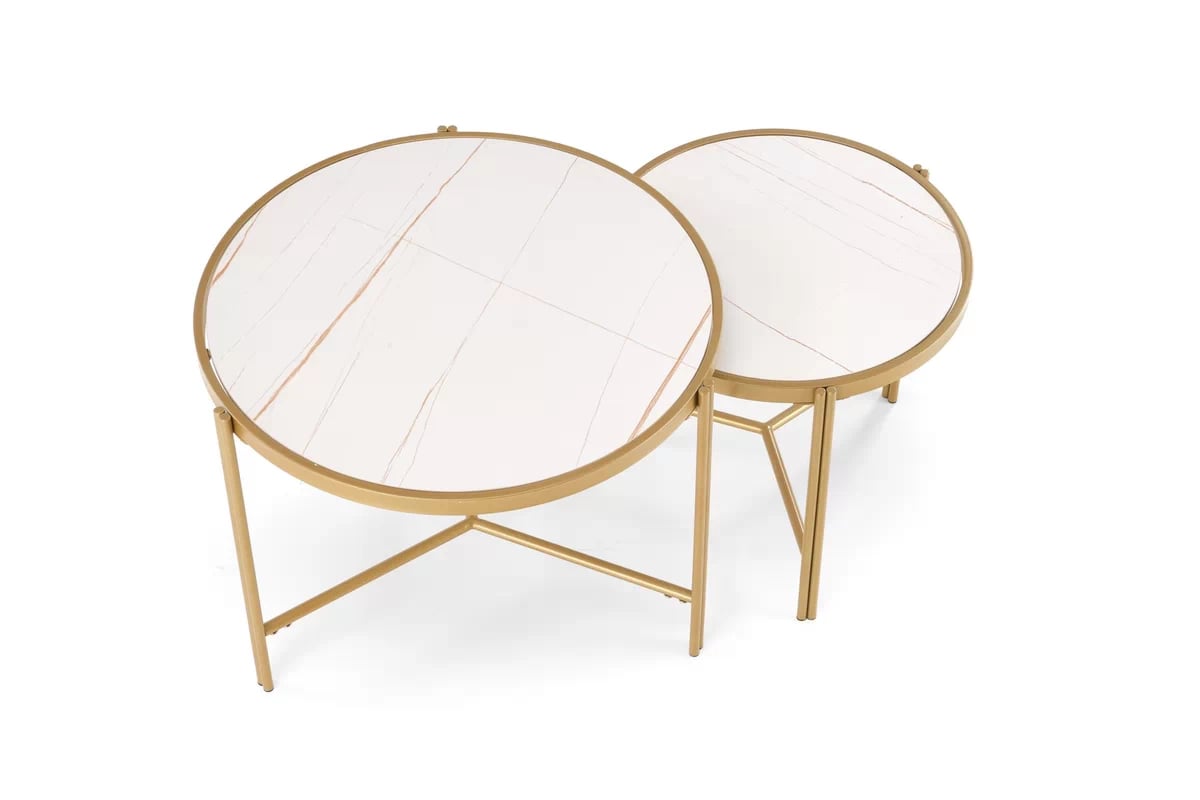 Sada konferenčních stolků Fatima - bílý mramor / zlaté nohy fatima Komplet 2 law, bílá mramor / zlatý