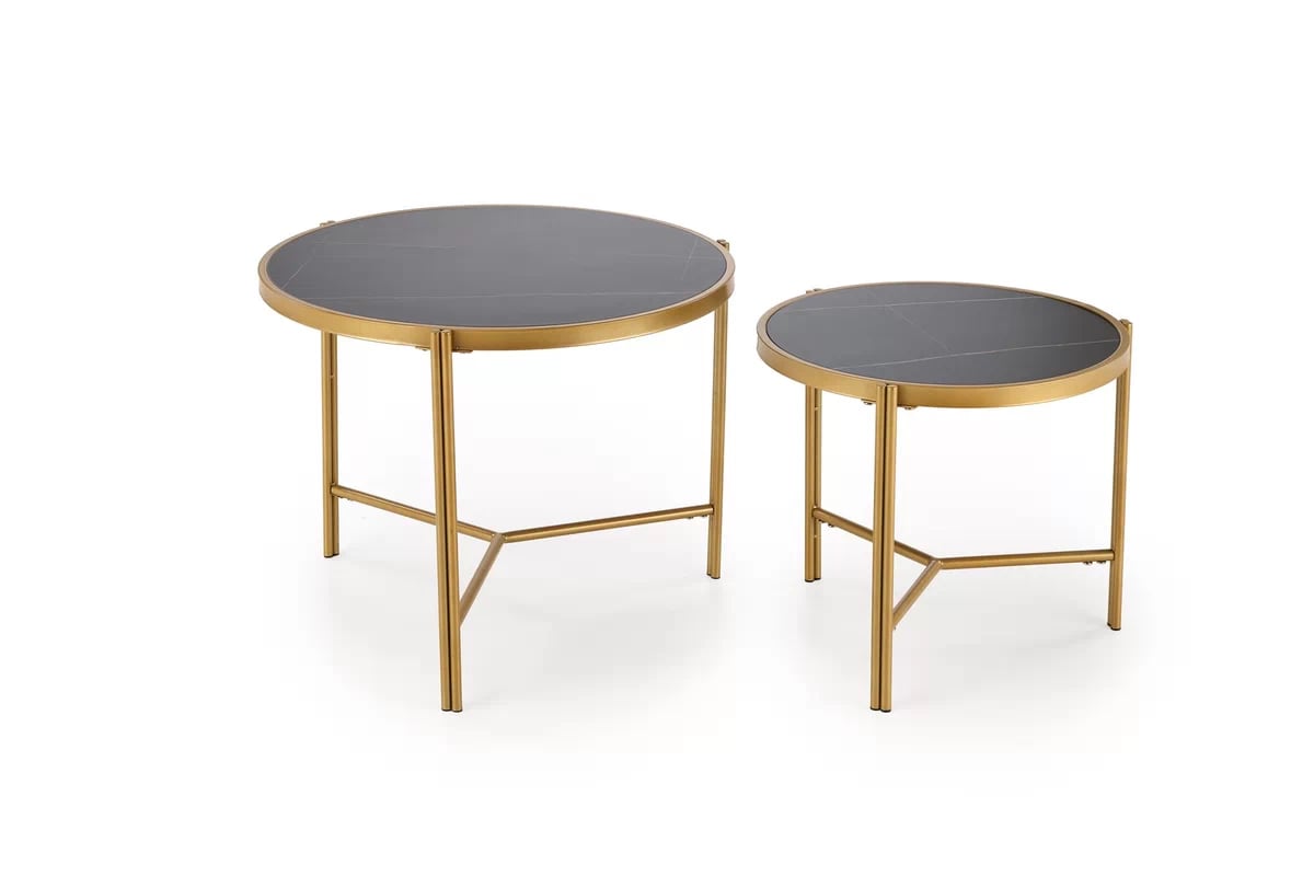 Sada konferenčných stolíkov Fatima - čierny mramor / zlaté nožičky fatima Komplet 2 law, Čierny mramor / zlaté