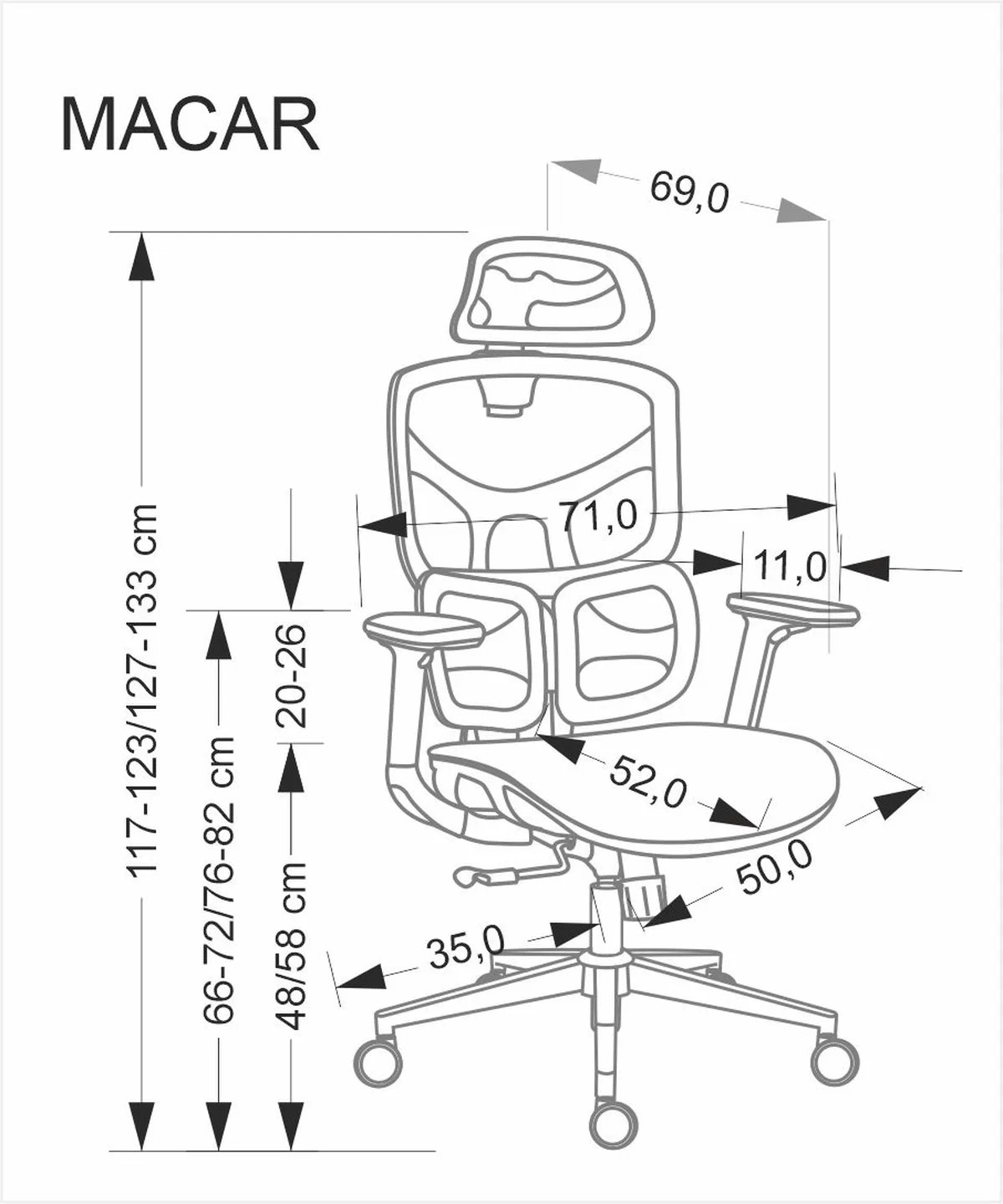 MACAR Kreslo kancelárske, Čierny (1p=1szt) Kancelárske kreslo macar ergonomiczny - Čierny