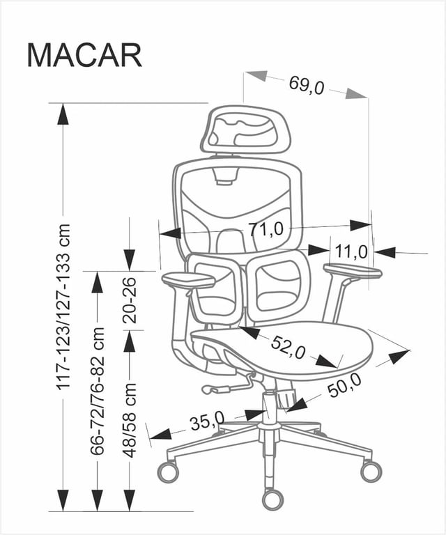 MACAR Kreslo kancelárske, Čierny (1p=1szt) Kancelárske kreslo macar ergonomiczny - Čierny