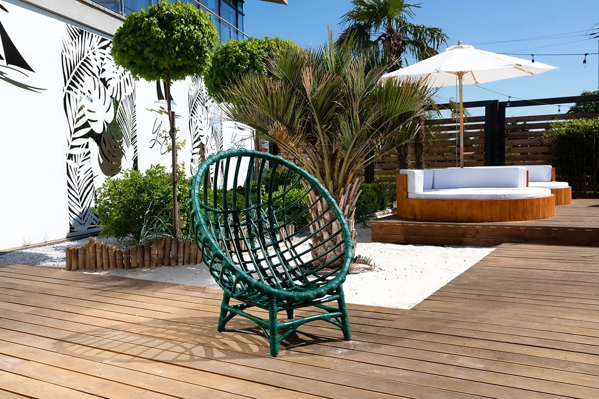 Kreslo stojacy plaski wiklinowy kokon Gardins III - 95 cm - Zelený  Kreslo na terasu