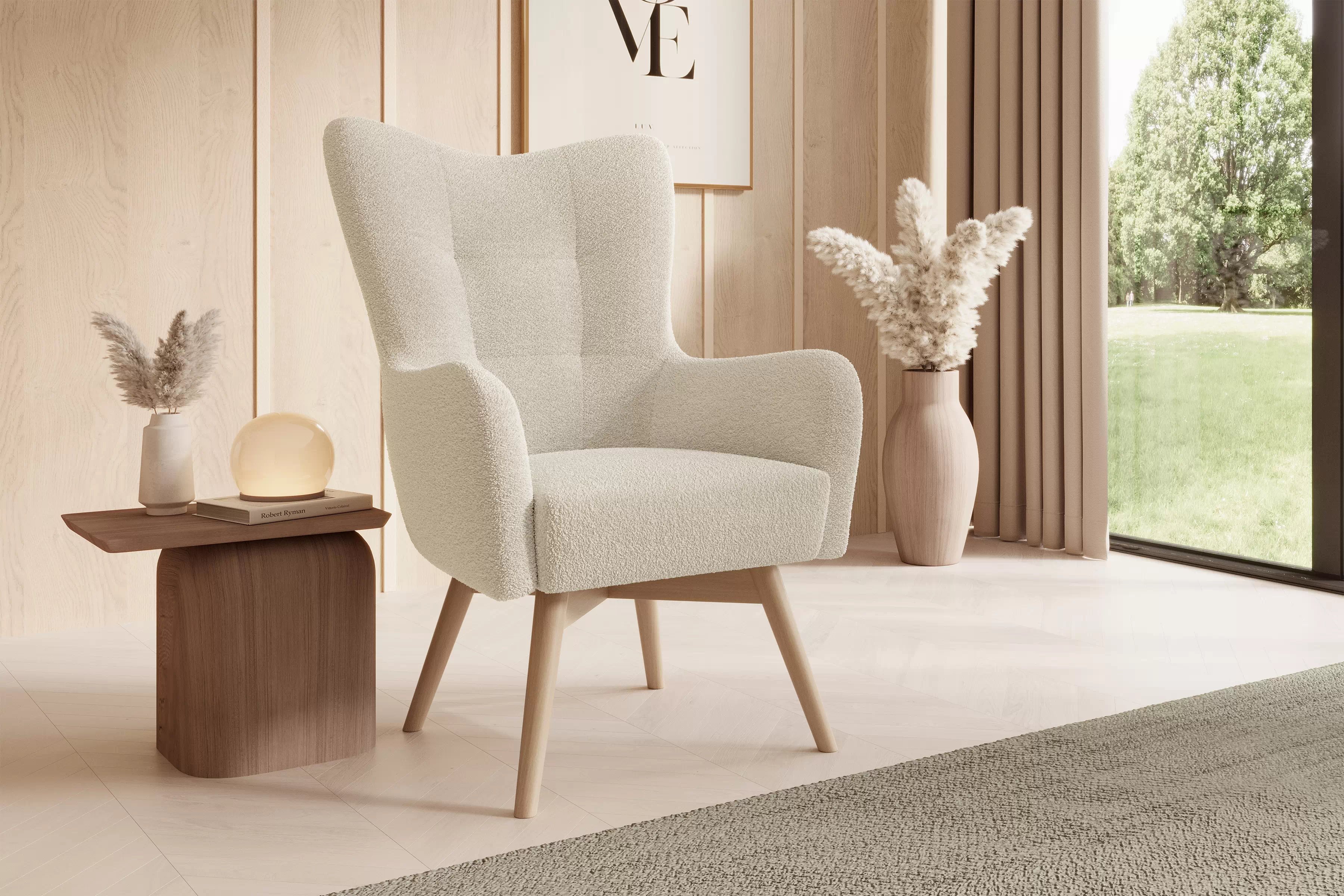 Kreslo Ušiak Škandinávsky Nordic - Béžová boucle Lambi 8 / buk Kreslo Ušiak Škandinávsky Nordic - Béžová boucle Lambi 8 / buk 