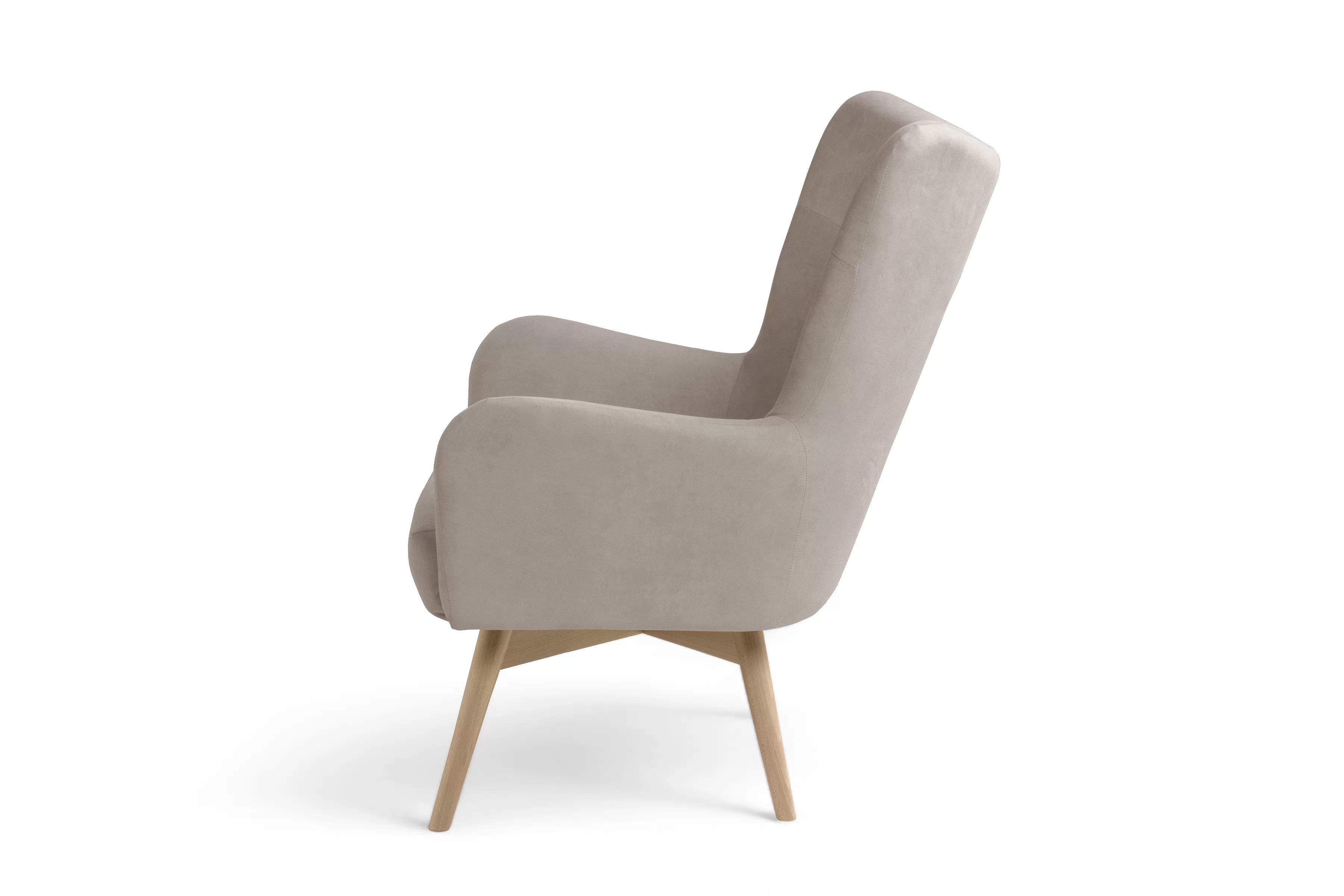 Kreslo ušiak Nordic – béžový ľahkočistiaci welvet Cloud 03 / nožičky buk Kreslo Ušiak Škandinávsky Nordic - béžový welwet ľahkočistiaci Cloud 03 / buk 