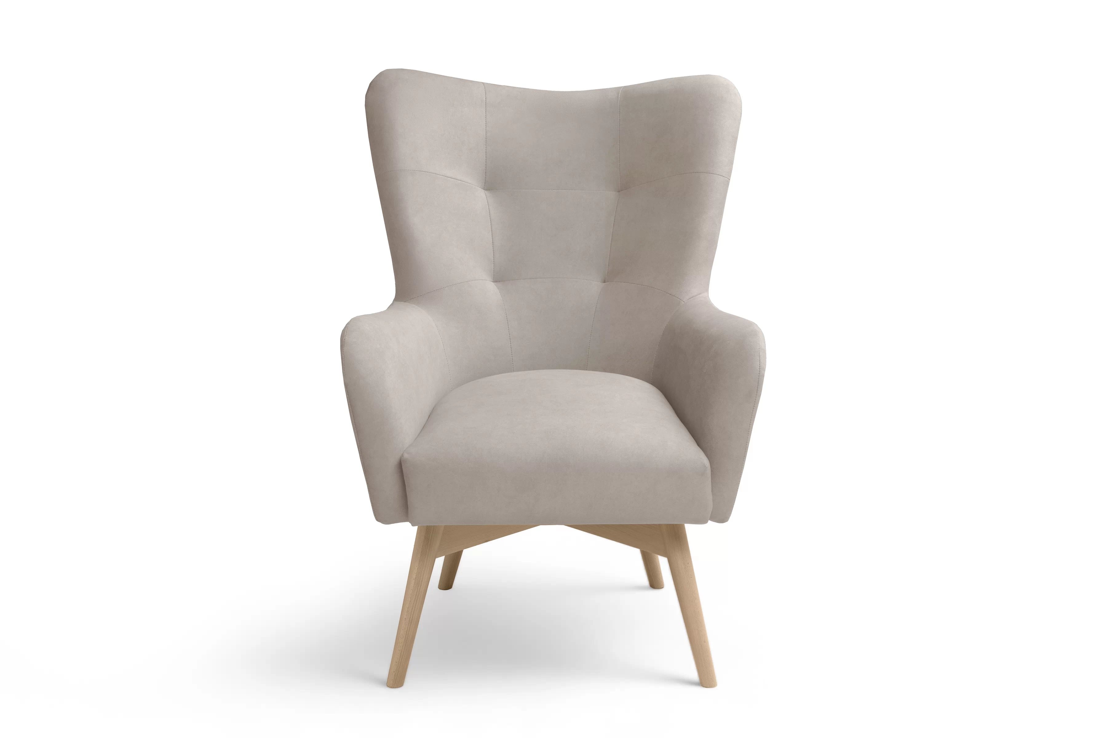 Kreslo ušiak Nordic – béžový ľahkočistiaci welvet Cloud 03 / nožičky buk Kreslo Ušiak Škandinávsky Nordic - béžový welwet ľahkočistiaci Cloud 03 / buk 