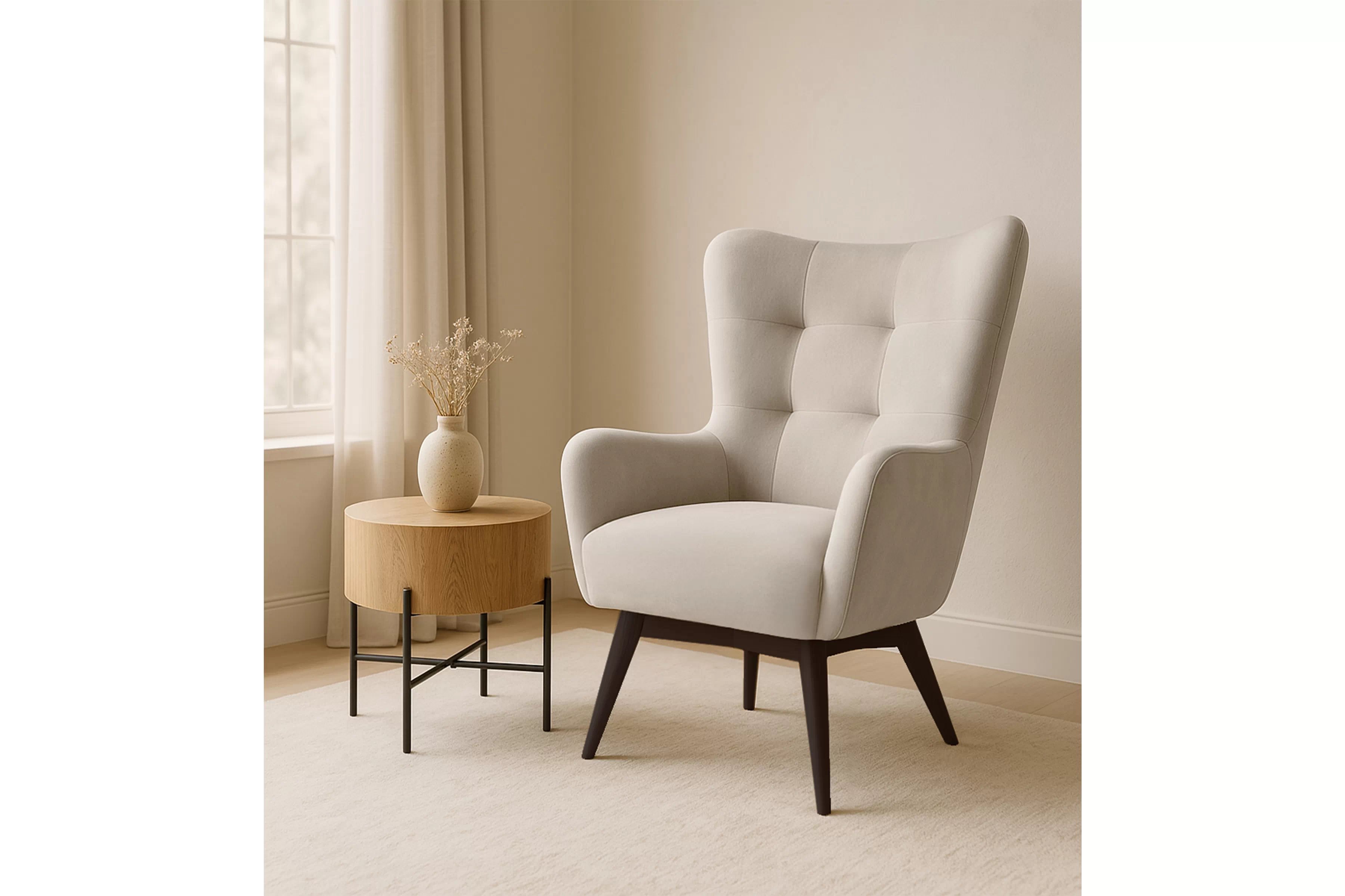 Křeslo ušák Nordic - béžový snadno čistitelný velvet Cloud 03 / nožky wenge Křeslo Ušák Skandynawski Nordic - béžová welwet latwoczyszczacy Cloud 03 / wenge 