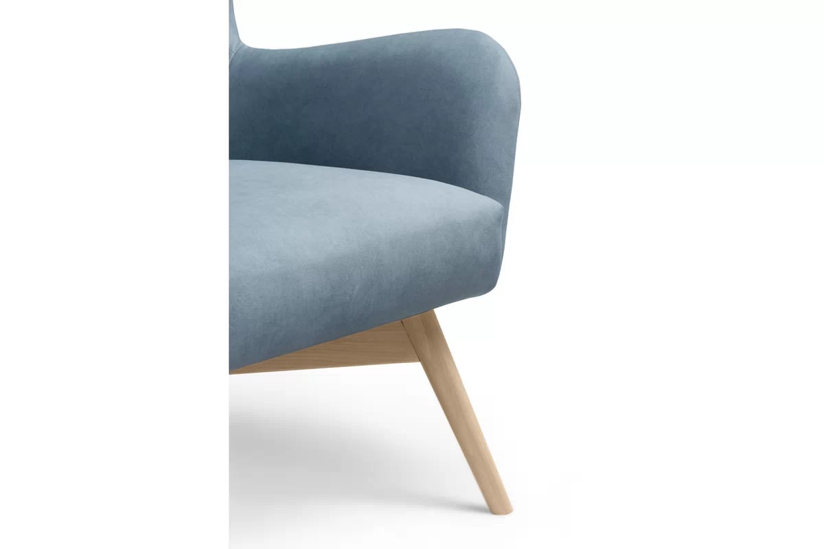 Křeslo Ušák Nordic - modrá látka Cloud 70 / nožky buk Křeslo Ušák Skandynawski Nordic - modrá welwet snadno čistitelný Cloud 70 / buk 