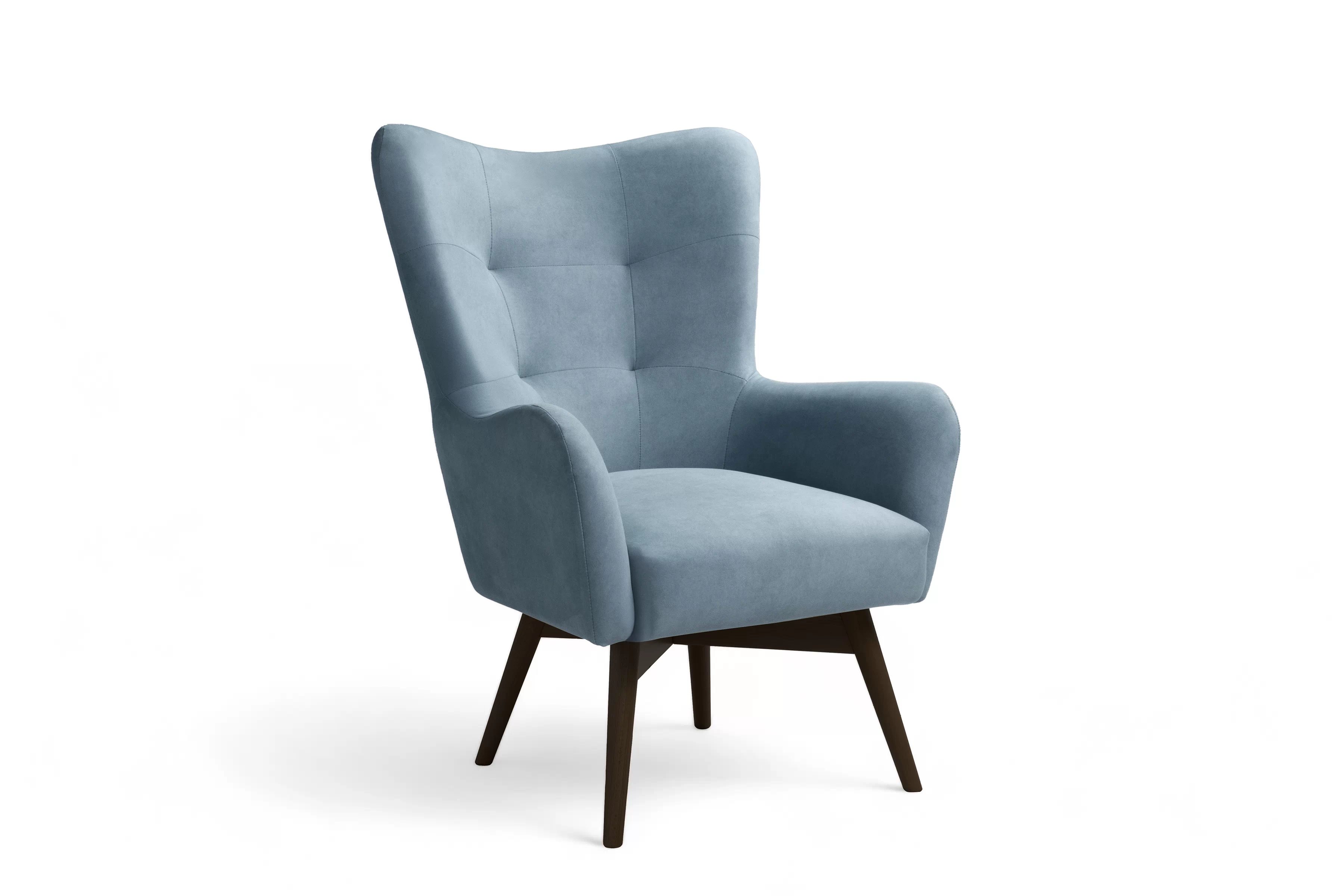 Kreslo ušiak Nordic – modrý ľahkočistiaci welvet Cloud 70 / nožičky venge Kreslo Ušiak Škandinávsky Nordic - Modrý welwet ľahkočistiaci Cloud 70 / Venge 