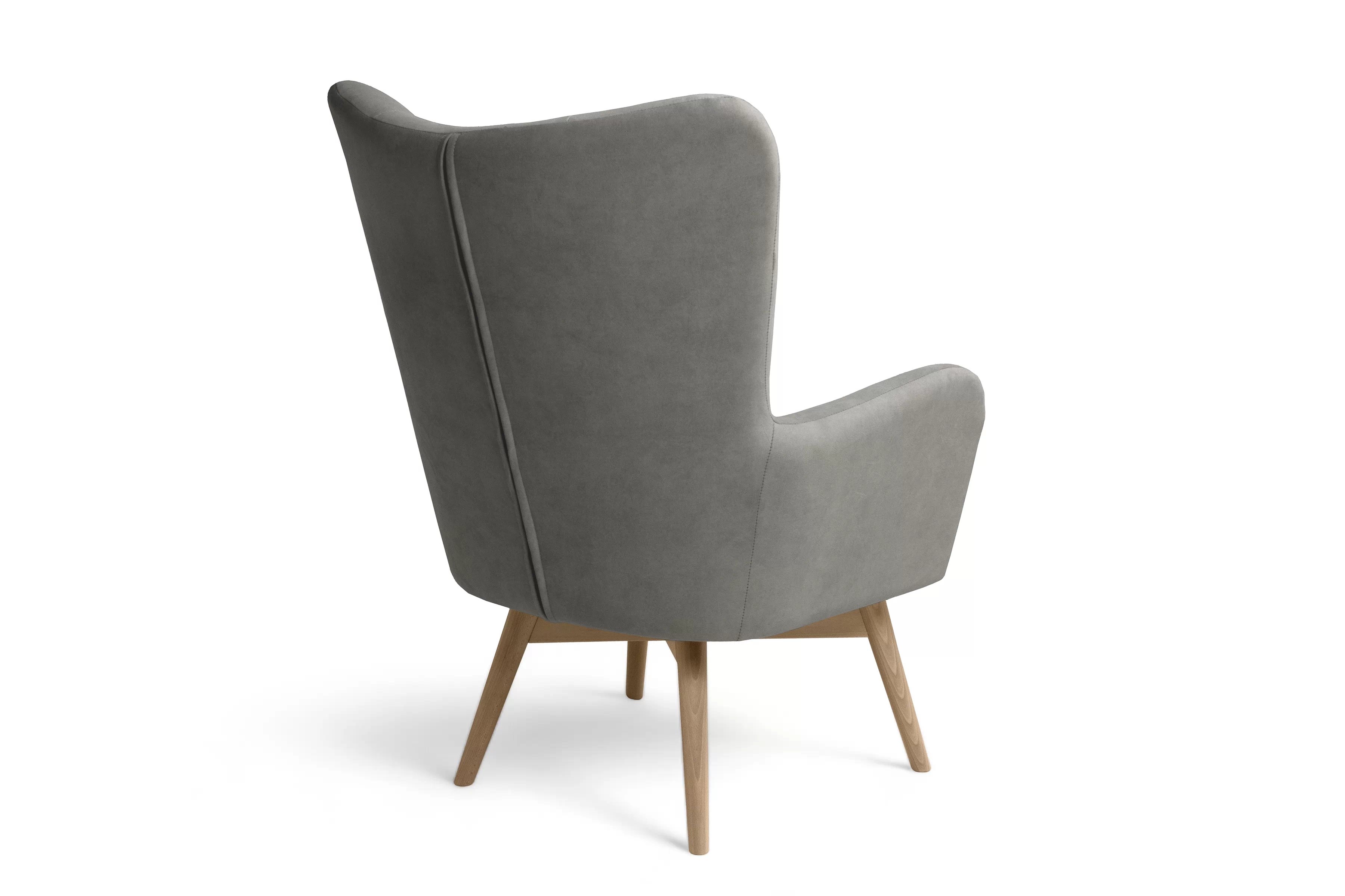 Křeslo ušák Nordic - šedý snadno čistitelný velvet Cloud 87 / nožky buk Křeslo Ušák Skandynawski Nordic - šedá welwet snadno čistitelný Cloud 87 / buk 