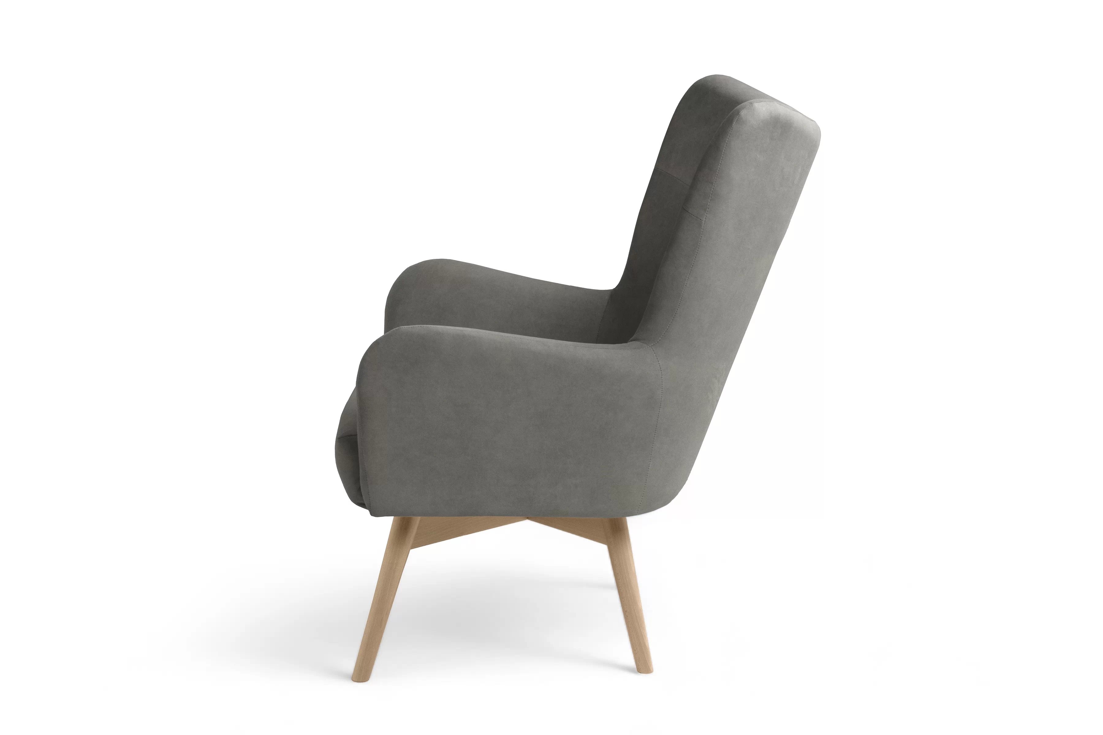 Křeslo ušák Nordic - šedý snadno čistitelný velvet Cloud 87 / nožky buk Křeslo Ušák Skandynawski Nordic - šedá welwet snadno čistitelný Cloud 87 / buk 