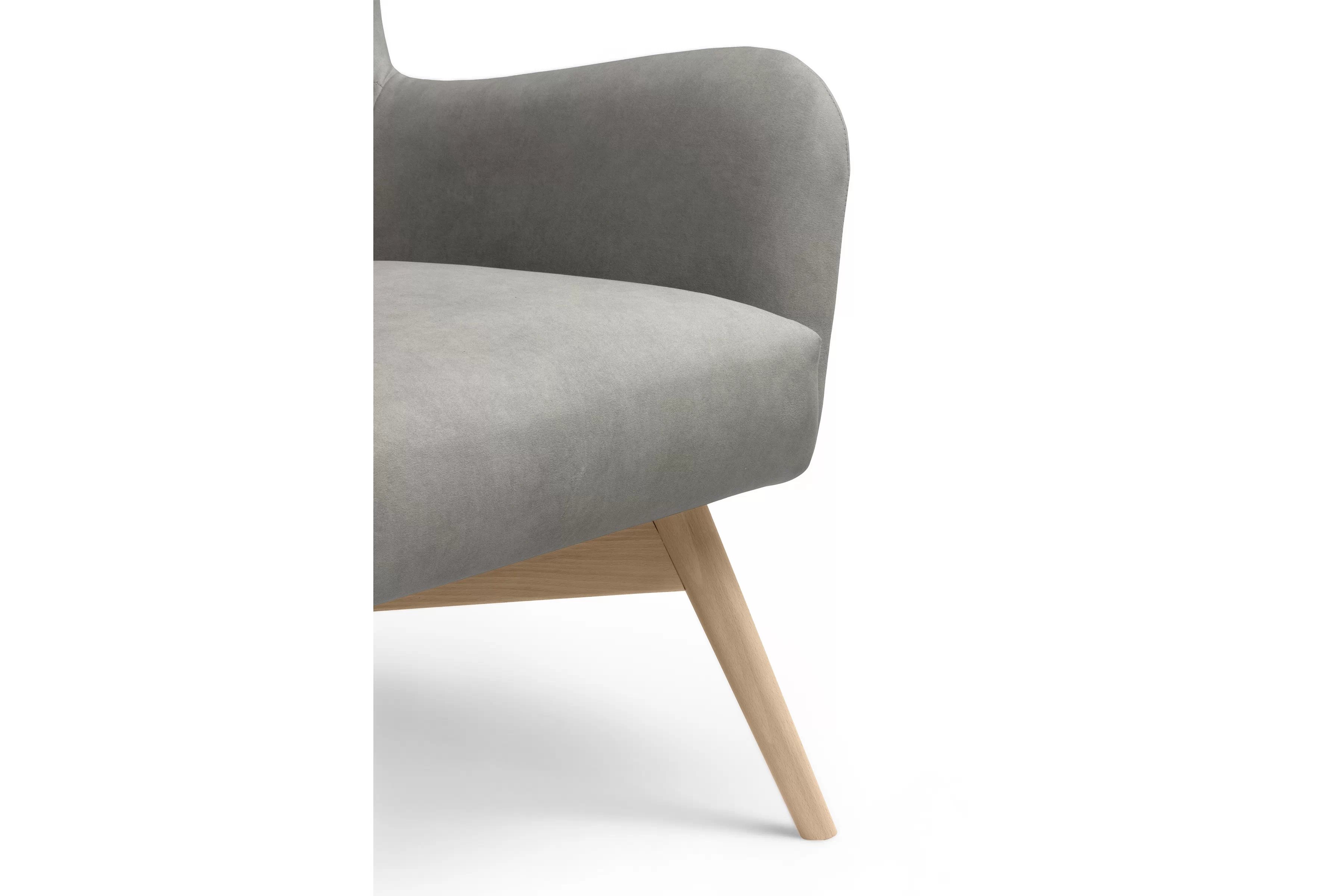 Křeslo ušák Nordic - šedý snadno čistitelný velvet Cloud 87 / nožky buk Křeslo Ušák Skandynawski Nordic - šedá welwet snadno čistitelný Cloud 87 / buk 