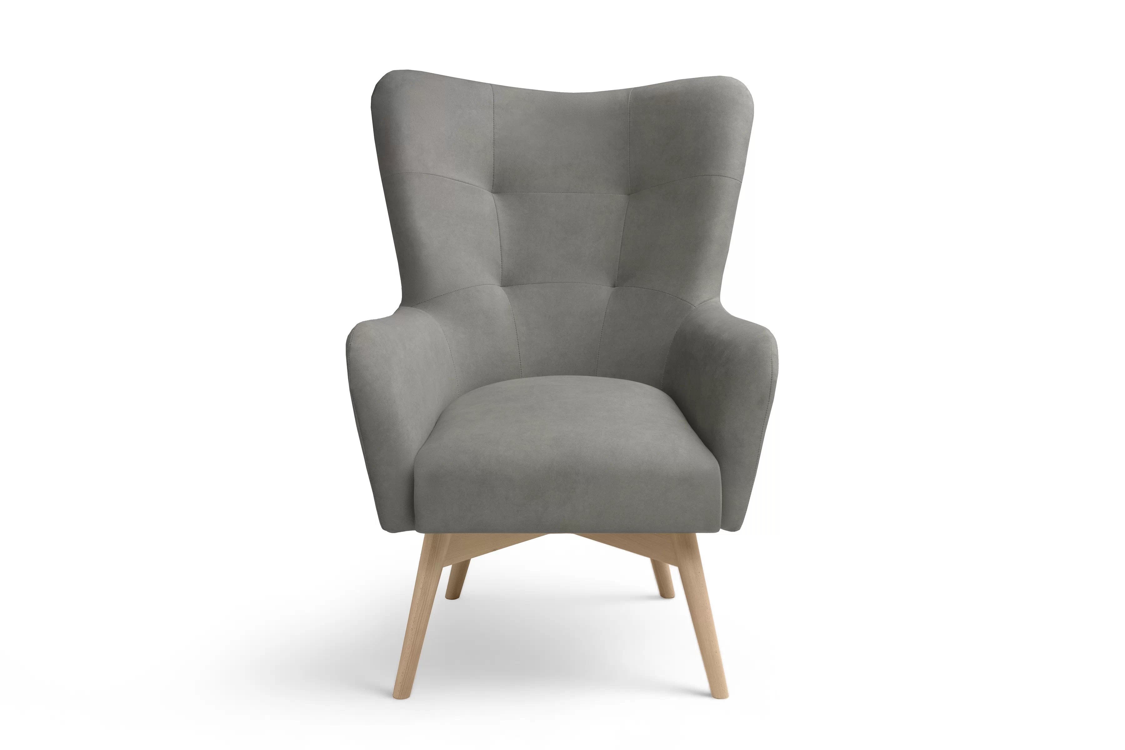 Křeslo ušák Nordic - šedý snadno čistitelný velvet Cloud 87 / nožky buk Křeslo Ušák Skandynawski Nordic - šedá welwet snadno čistitelný Cloud 87 / buk 